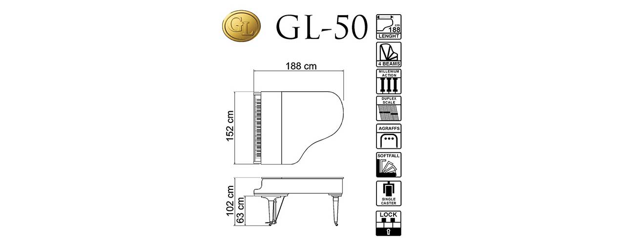 Kawai akustični klavir GL-50 dimenzije t
